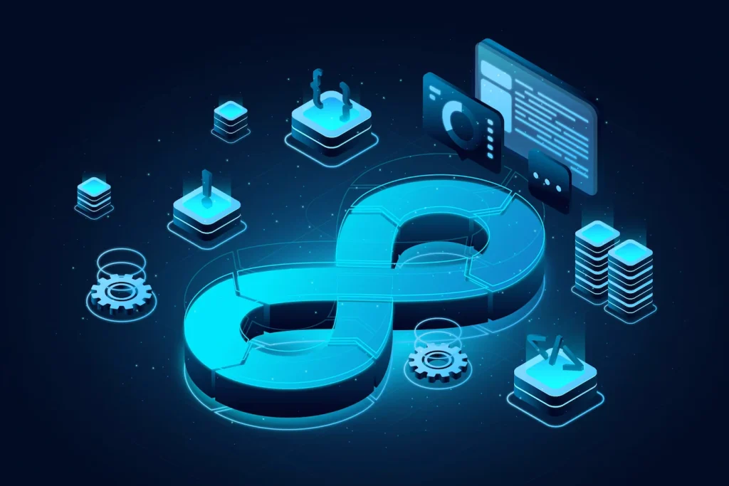 isometric devops illustration